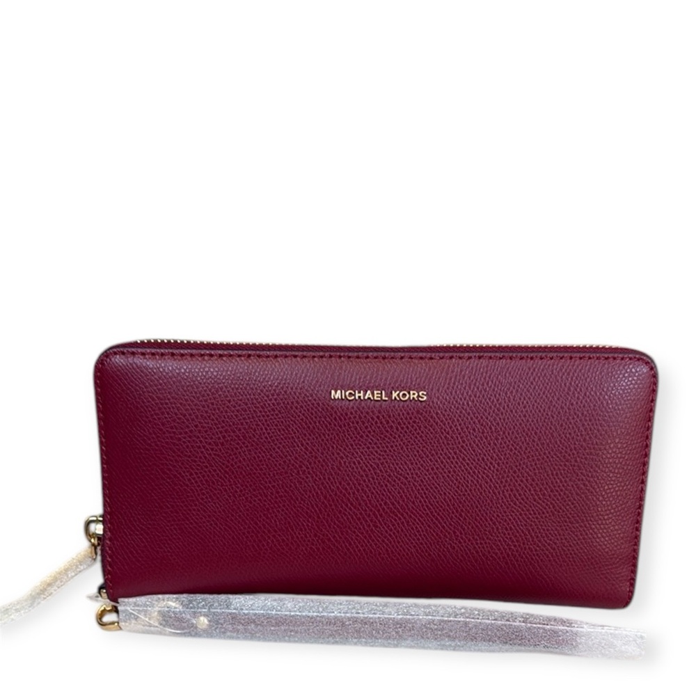 Michael Kors Jet Set Travel Large Leather Continental Wallet Deep Red